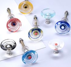 Multicolor Spiral Glass Round Cabinet Knobs Pack of 8